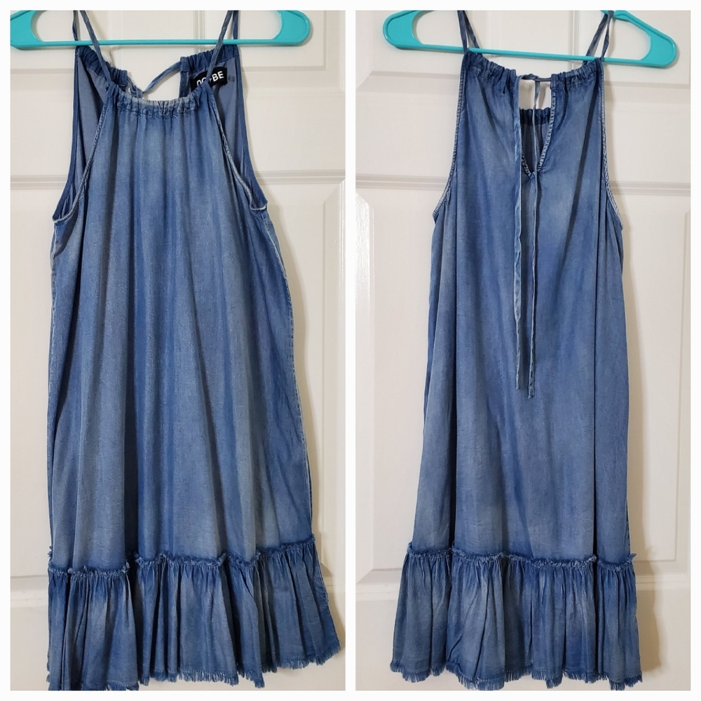 NWOT DO+BE Chambray Dress Ruffle Hem Size S